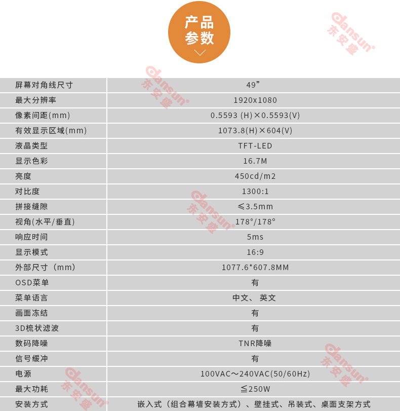 三星LG原装49寸液晶拼接屏工业级拼缝监控显示电视墙产品参数